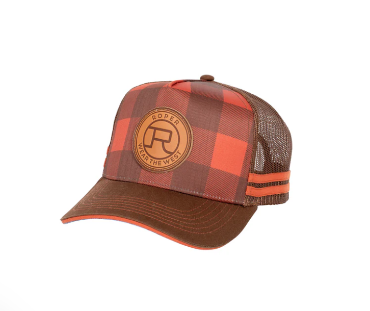 Roper Trucker Cap Plaid Rust/Brown
