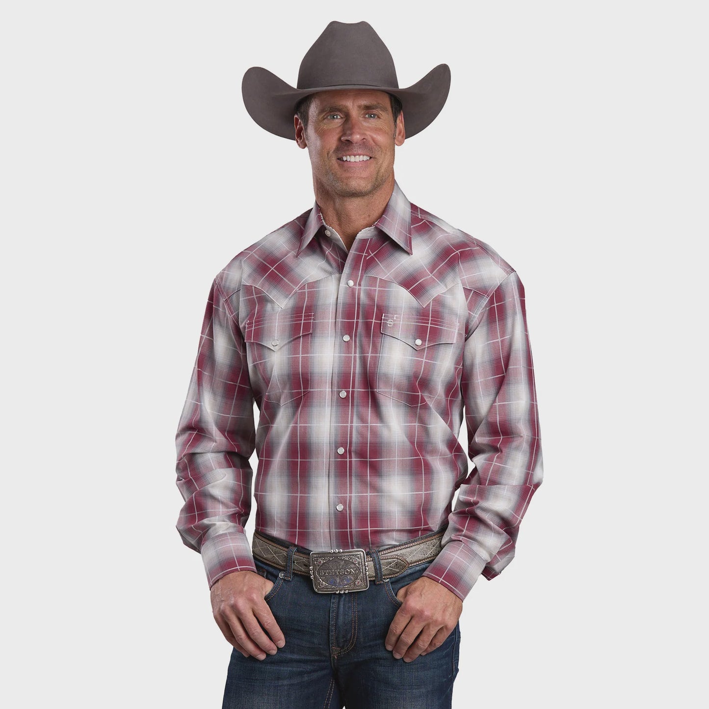 Stetson - Mens LS Shirt Plaid Red