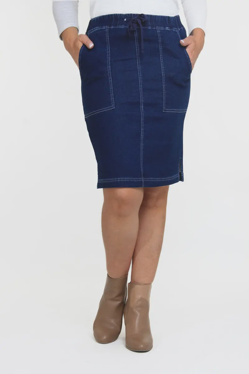 Corfu - Micro Knit Denim Skirt