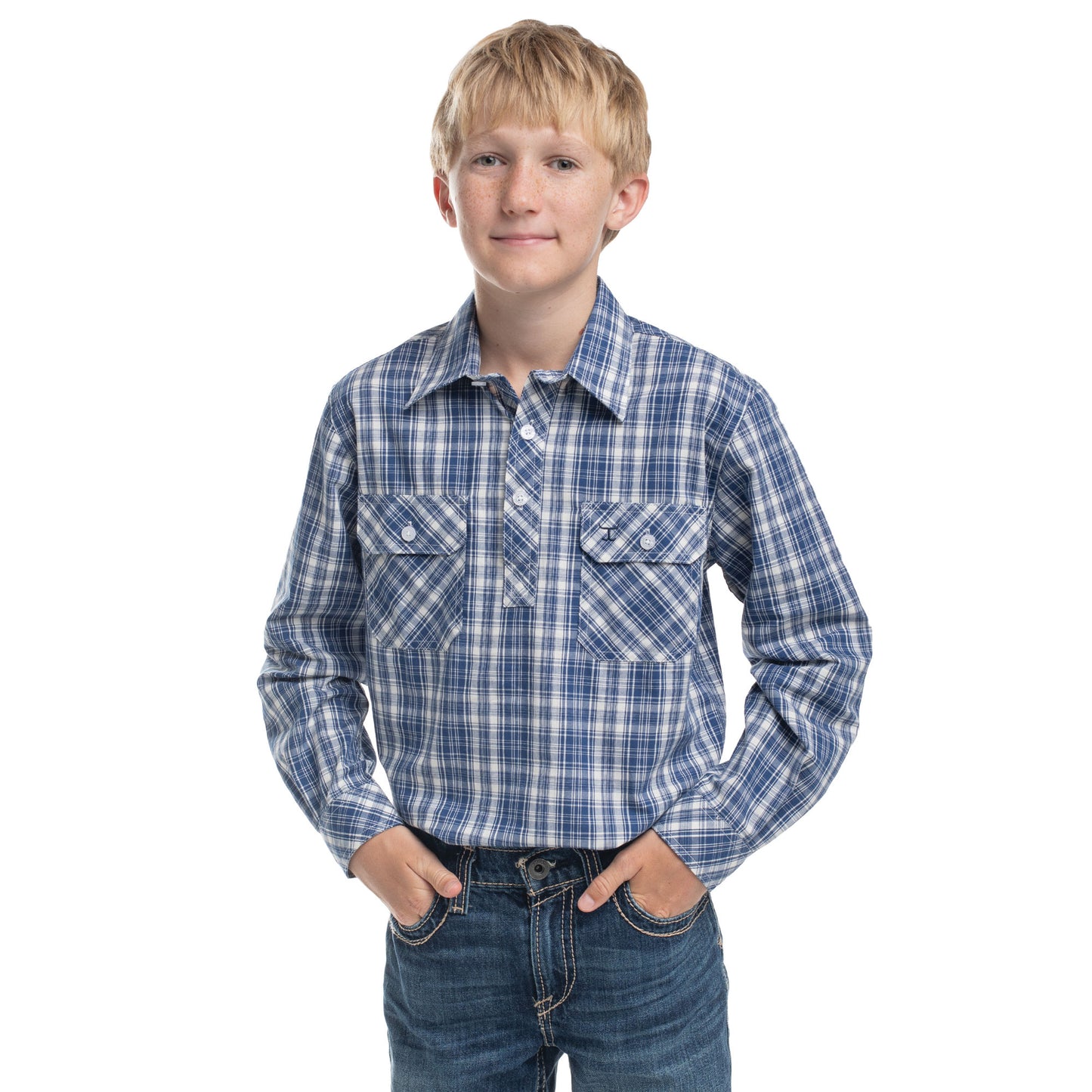 Just Country - Boys Brayden Blue and White Shirt