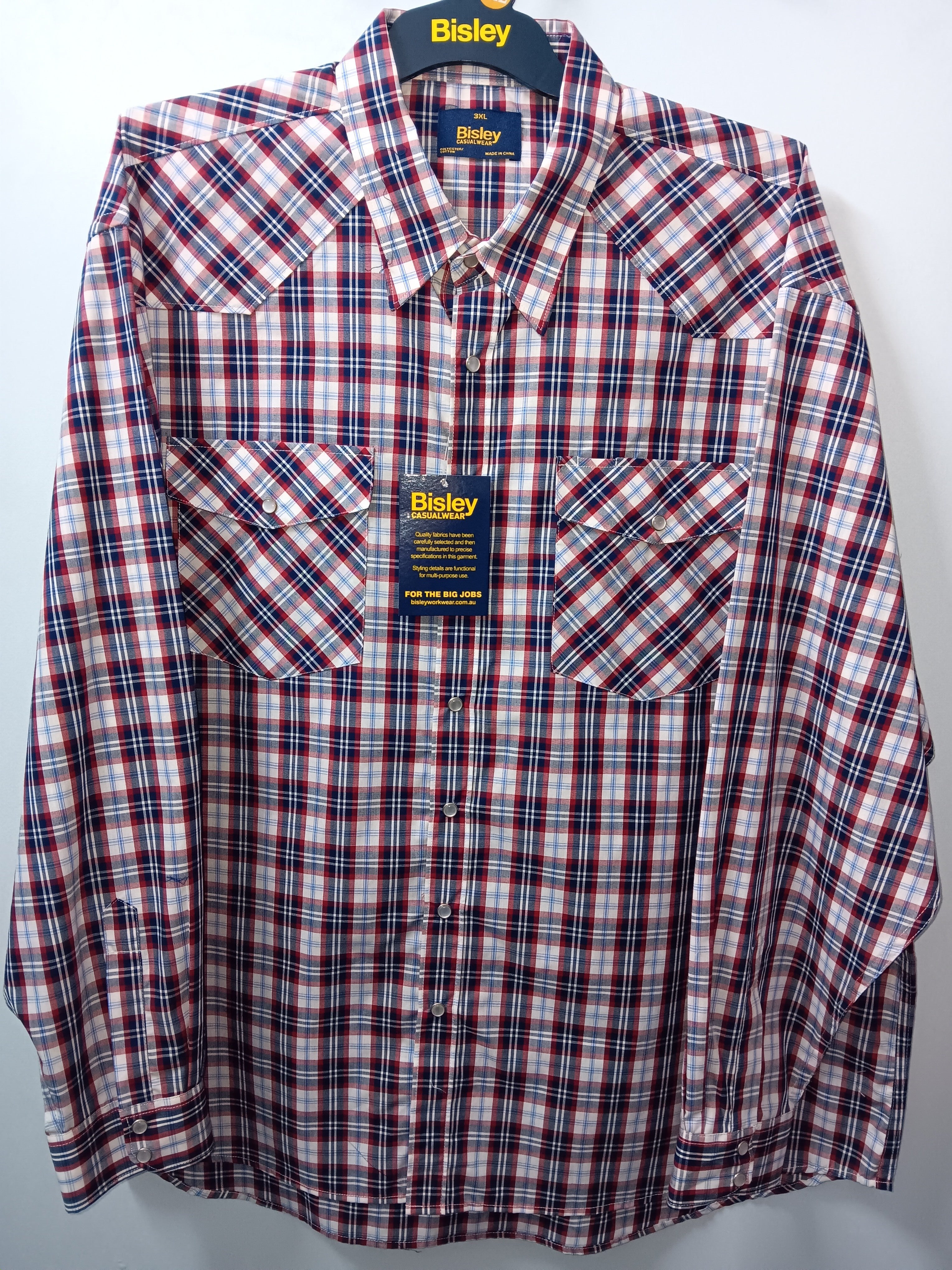 Bisley Western Shirt Snap Buttons Red/Navy