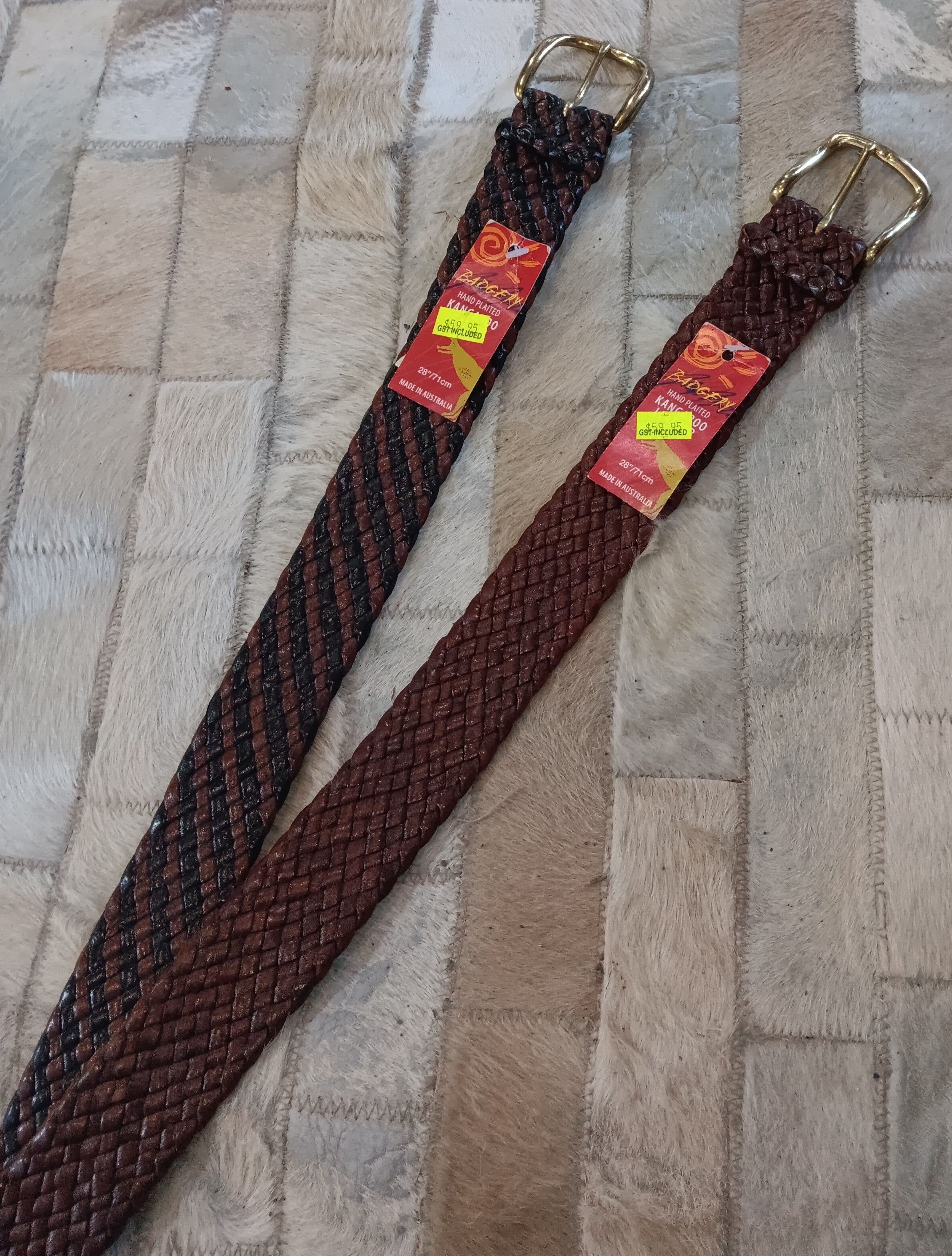 Badgery Belt Kangaroo Leather Plaited