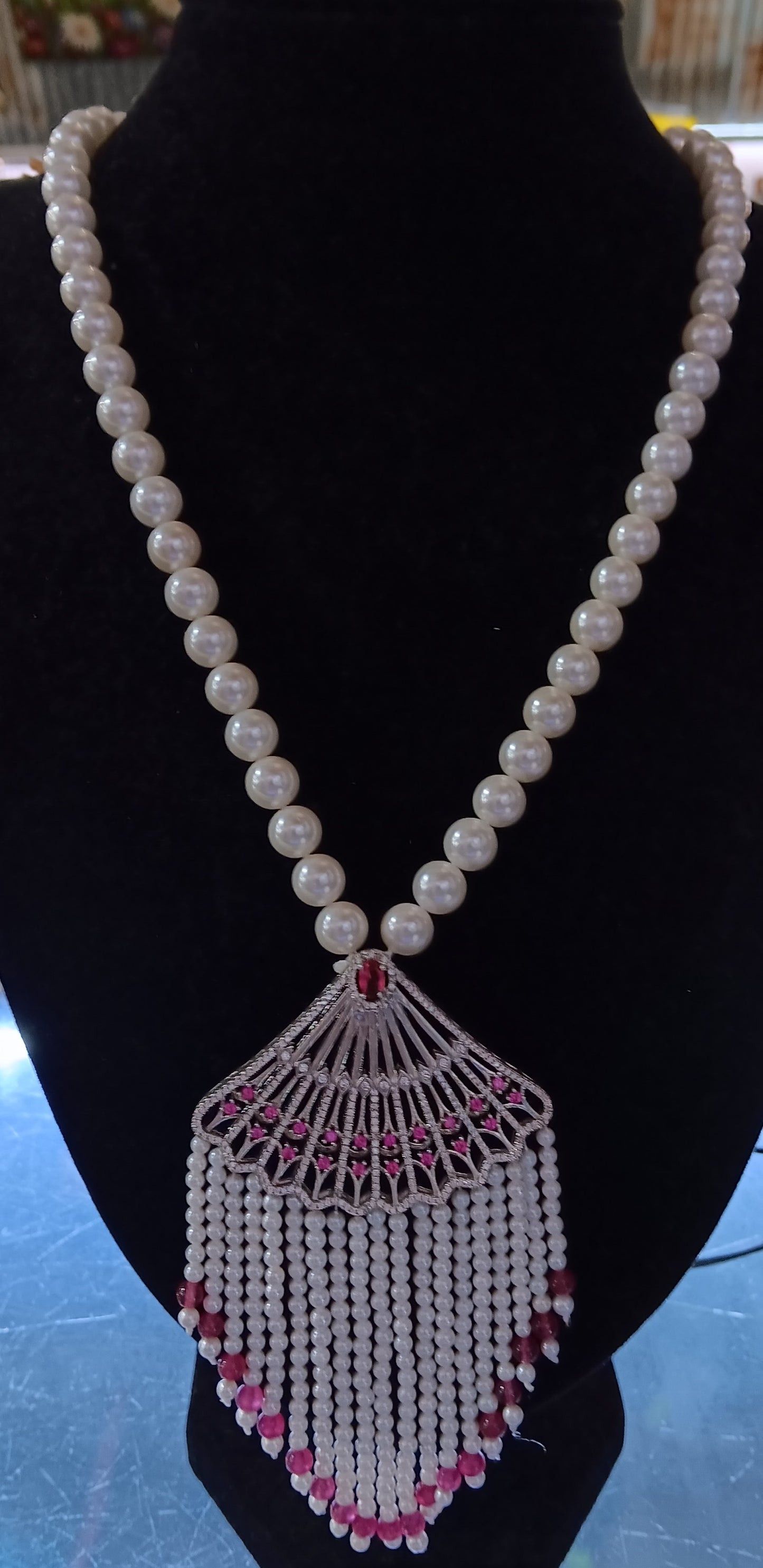 Fresh Water Pearl & Zircon Designer Necklace