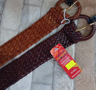 Badgery 66cm Hand Plaited Kangaroo Leather Belt