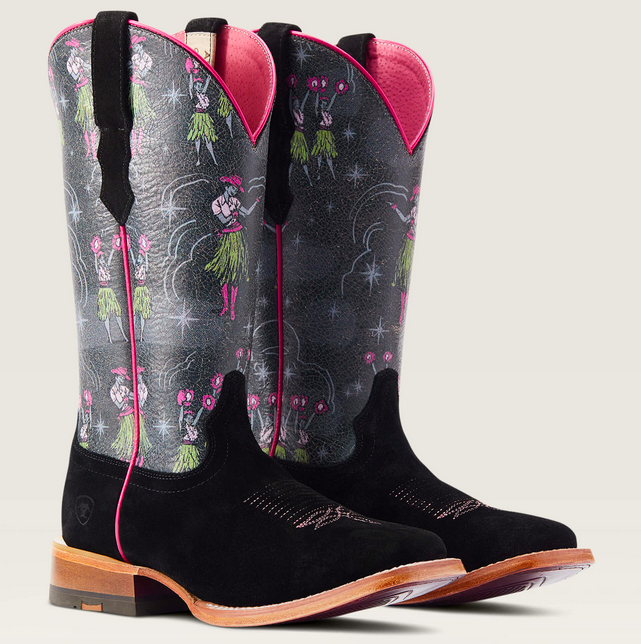 Ariat Womens Frontier Western Aloha Black Roughout/Hula Print