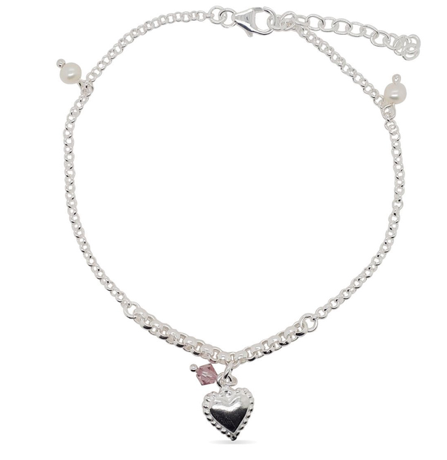 MCJ Sterling Silver Heart Charm Bracelet