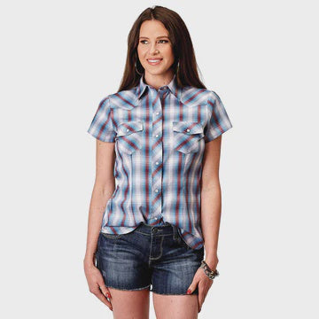 Womens Roper Karman Classic Short Sleeve Shirt - Plaid Grey