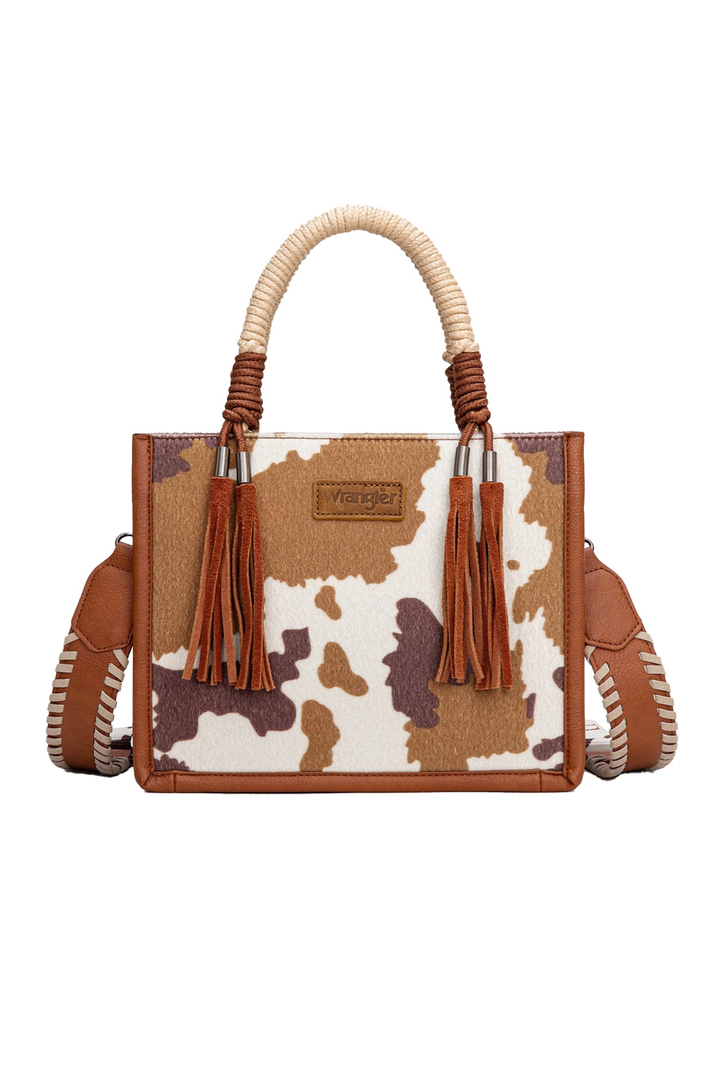 Wrangler - Cow Print Tassel Crossbody Bag Tan