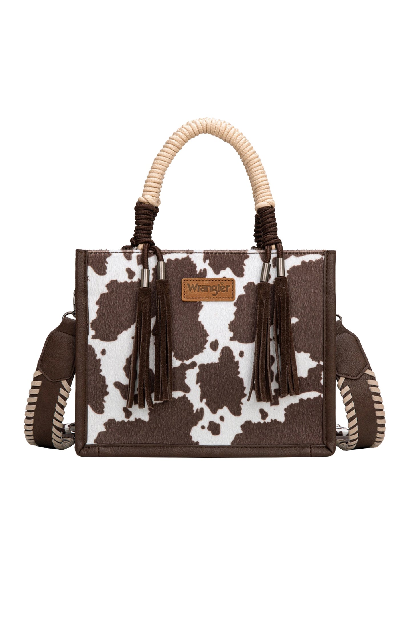 Wrangler - Cow Print Tassel Crossbody Bag Chocolate