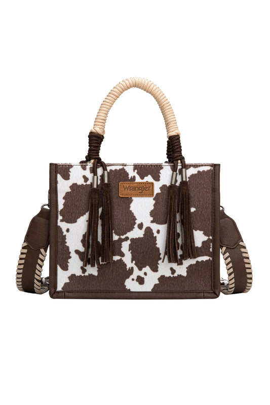 Wrangler - Cow Print Tassel Crossbody Bag Chocolate