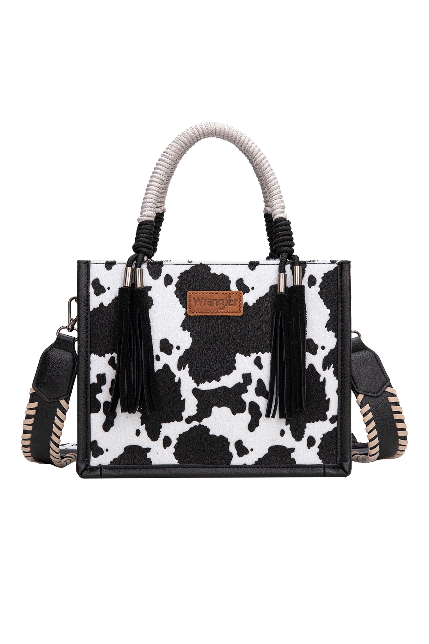 Wrangler - Cow Print Tassel Crossbody Bag Black
