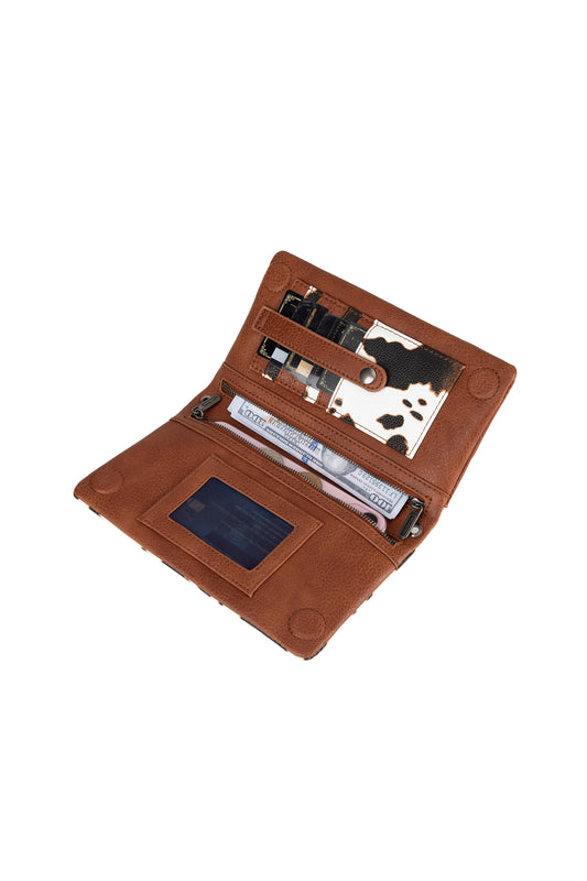 Wrangler - Cow Print Wallet Crossbody Bag Tan