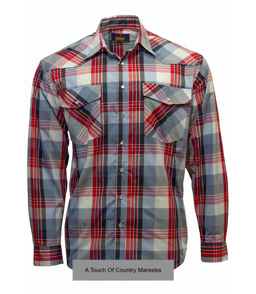 Bisley Western Shirt Snap Buttons - Red/Black