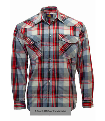 Bisley Mens Western Shirt - Large Check Red