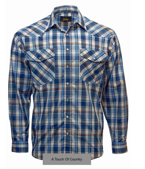 Bisley Western Shirt Snap Buttons - Blue