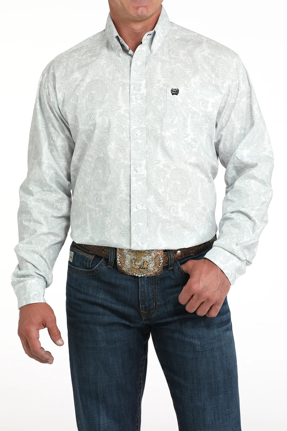 Cinch - White and Grey LS Shirt