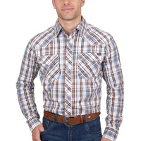 Pure Western Men's Evan Long Sleeve Shirt - White/Tan