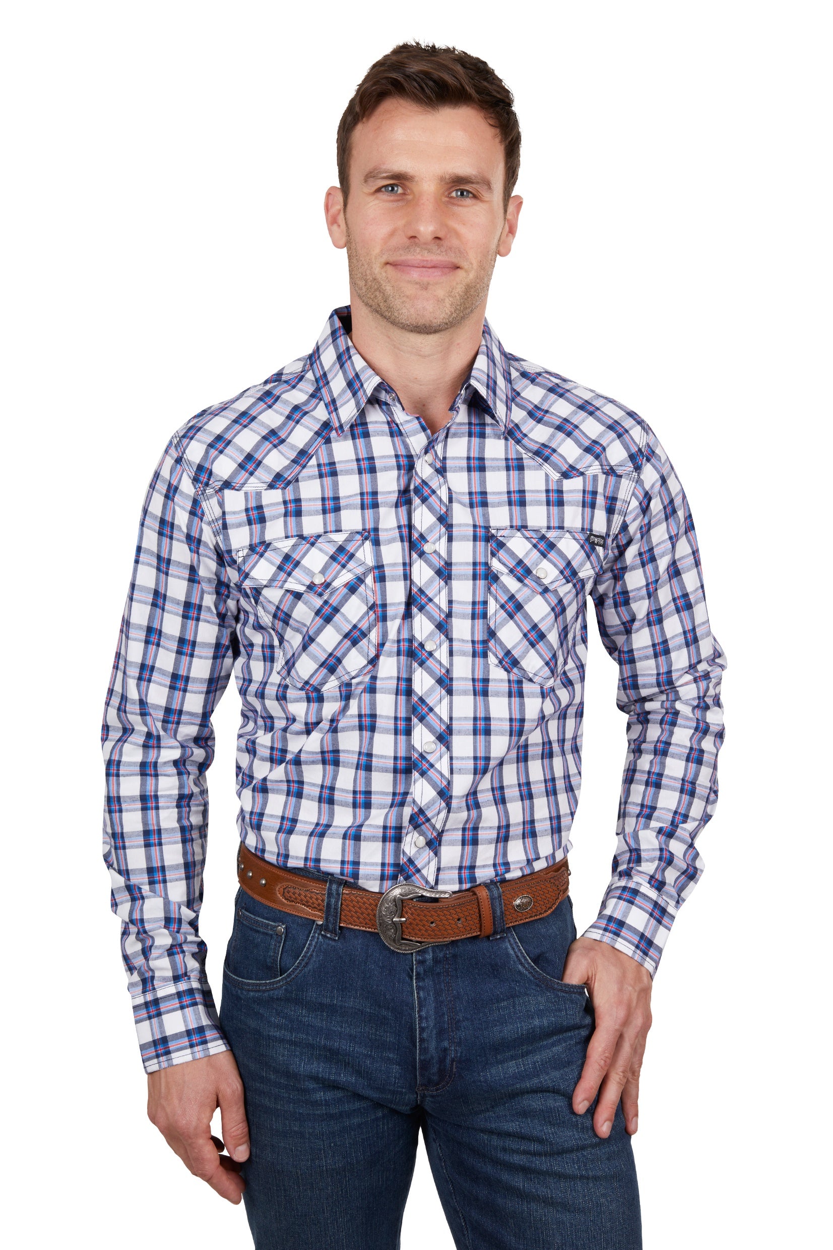 Pure Western Shirt- Alec Shirt Navy/Red