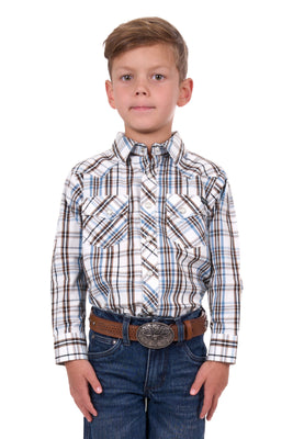 Pure Western Boy's Evan Long Sleeve Shirt - White/Tan