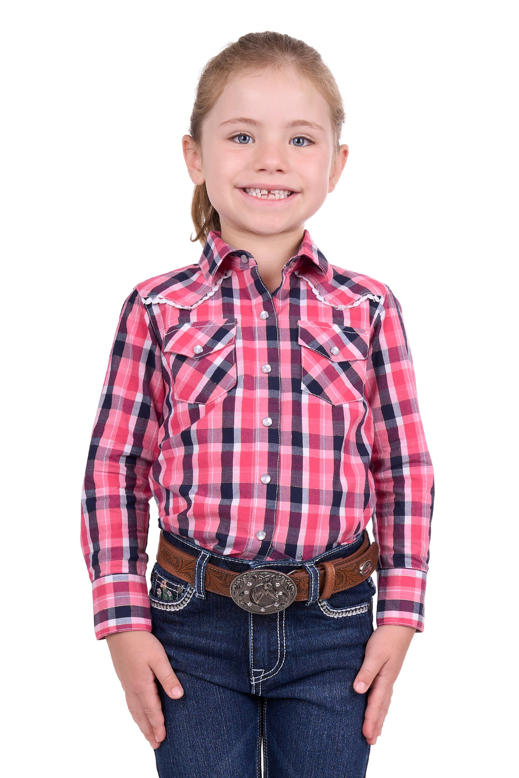 Pure Western Girl's Lulu Long Sleeve Shirt - Coral