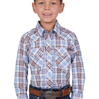 Pure Western Boys Lucas Long Sleeve Shirt - White/Blue