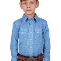 Pure Western Boys Hewitt Long Sleeve Shirt - Blue/Teal