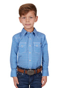 Pure Western Boys Hewitt Long Sleeve Shirt - Blue/Teal