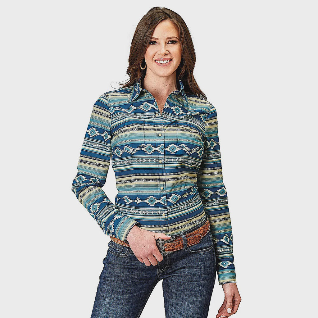 SALE - Roper Womens West Made Collection Long Sleeve Shirt - Blue----------------