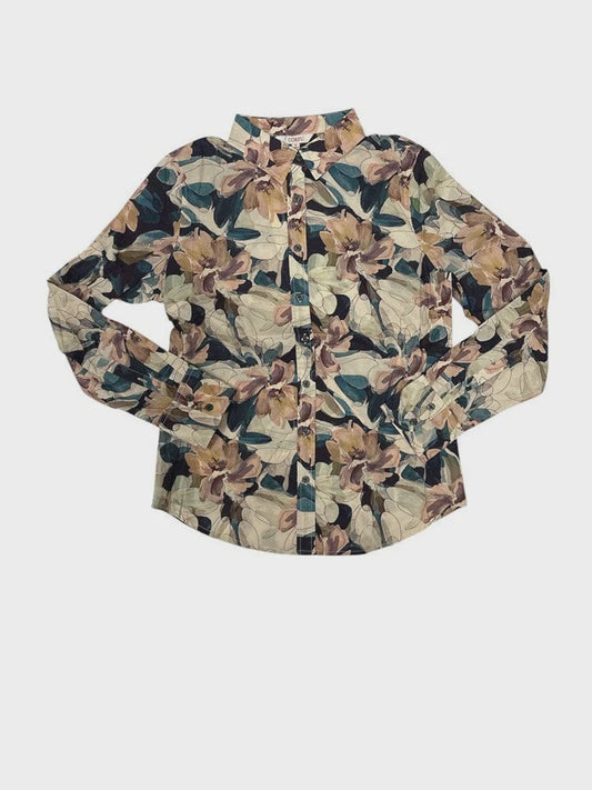 Corfu - 100% Cotton Print Velvet Bloom LS Shirt