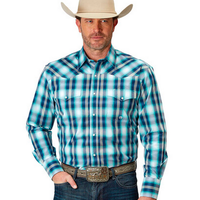 Roper Men's Amarillo Collection Long Sleeve Shirt - Plaid Blue
