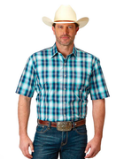 Roper Men's Amarillo Collection Short Sleeve Shirt - Plaid Blue