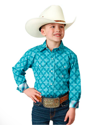 Roper Boys Amarillo Collection Long Sleeve Shirt - Blue