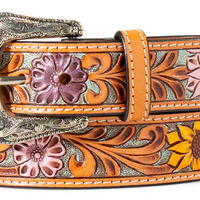 Ariat Girls Sunflower Daisy Hand Tooled Belt - 1 1/4 inch