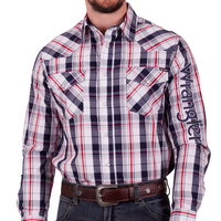 Wrangler Men's Hume Long Sleeve Shirt - Navy/Red