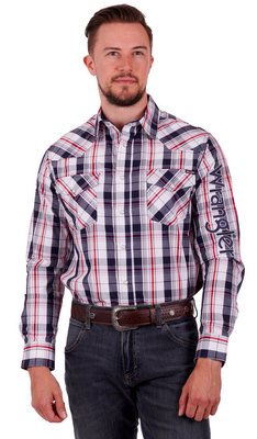 Wrangler Men's Hume Long Sleeve Shirt - Navy/Red