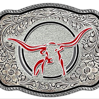 Longhorn Buckle - Red Enamel Lines