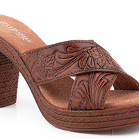 Roper Women's Mika Cross Strap Tooled Leather Shoe