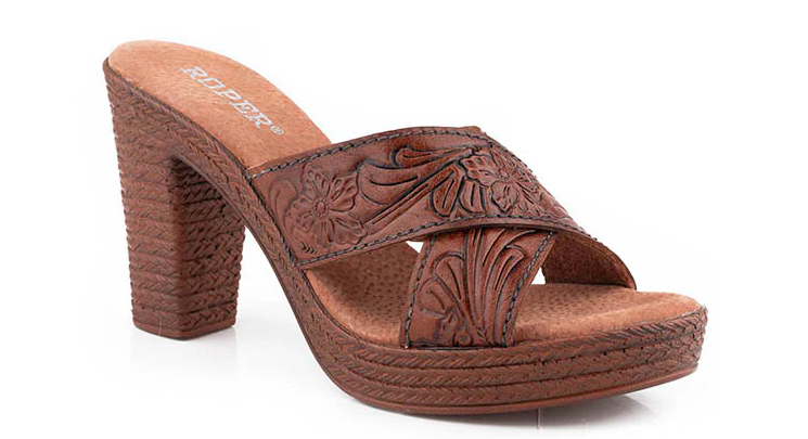 Roper Women's Mika Cross Strap Tooled Leather Shoe