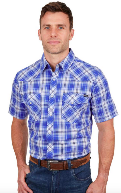 Pure Western Men's Mark Short Sleeve Shirt - Royal