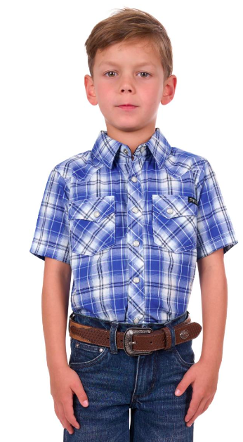 Pure Western Boy's Mark Short Sleeve Shirt - Royal