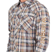 Wrangler Men's Tom Logo Long Sleeve Shirt - Navy/Tan