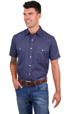 Wrangler Men's Matt Short Sleeve Shirt - Navy/Blue