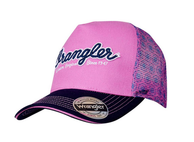 Wrangler High Profile Ponytail Trucker Cap - Pink/Navy