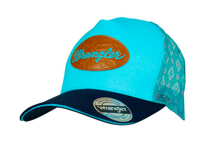 Wrangler Misha High Profile Ponytail Trucker Cap - Aqua/Navy