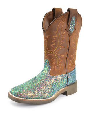 Pure Western Child's Sadie Boot - Blue Glitter/ Brown