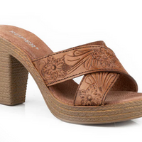 Roper Women's Mika Cross Strap Tooled Leather Shoe