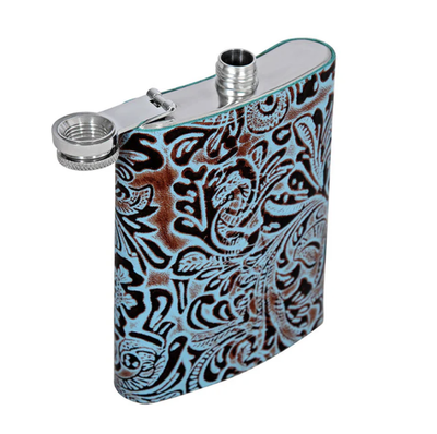 Mountain Trail Flask in Hand-tooled Leather