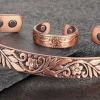 Copper Bangle - Flower Bling Ring Set