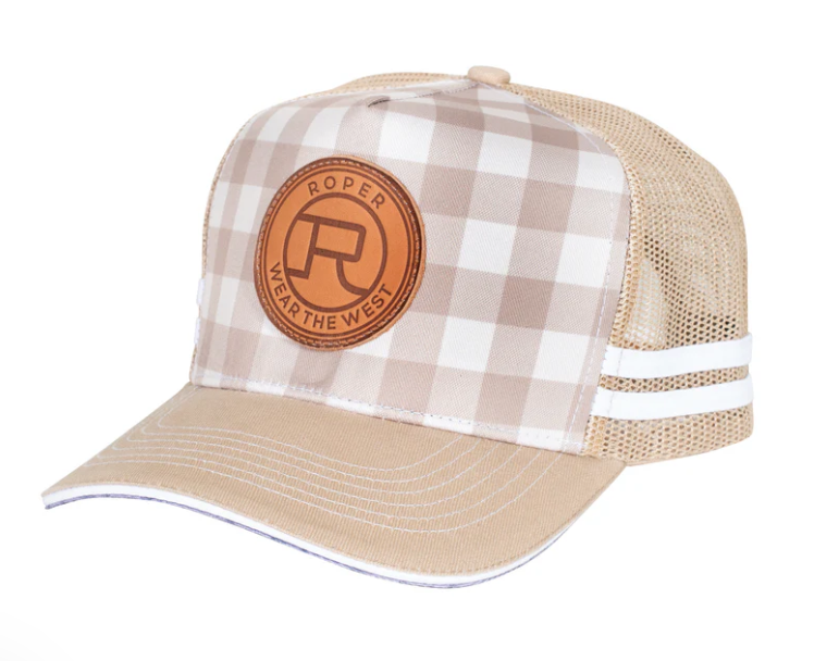 Roper Trucker Cap Mini Plaid Fawn/Stone