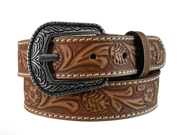 Girl's Genuine Leather Brown Belt - Hand Tooled